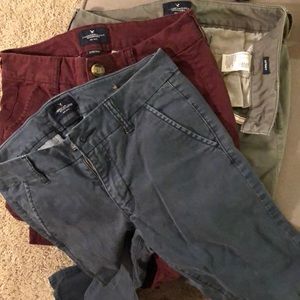 3pairs of American Eagle garment dyed skinny jeans